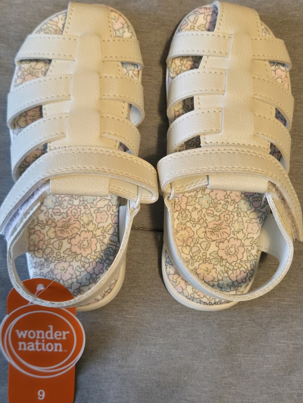 NWT wonder nation Cream Fisherman Sandals with Floral Insole